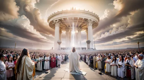 A stunning image depicting the Doomsday scenario, conforme descrito em Apocalipse 20:11. O trono branco onde Jesus se senta se d...