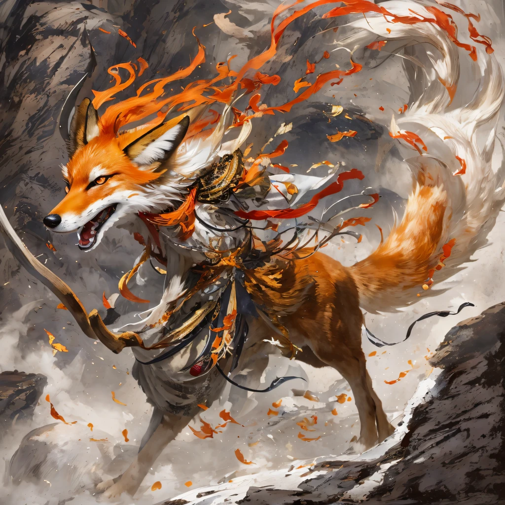 Nine-tailed fox 32K，Red and White Immortal Demon Realm, Chance encounter with Liu Hanshu, He saw in him his former self, It was decided to take him as an apprentice, Teach him how to protect himself, But because of the Tibetan star map, Phoenix and the Liu family、The Jade Sword Sect establishes relationships, It opens with the death of Liu Hanshu, Qin Yu embarked on the road of confrontation with a strong enemy, Working hard, Make yourself stronger, Stick to your own core path of justice, （nine tail fox）eyes filled with angry，The red and white nine-tailed fox clenched its fists，Rush up，Deliver a fatal blow to your opponent，full bodyesbian，Full body nine-tailed fox male mage 32K（Masterpiece Canyon Ultra HD）fenghuang（canyons）Climb the streets， The scene of the explosion（nine tail fox）， （Dragons）， The nine-tailed fox's angry fighting stance， looking at the ground， Batik linen bandana， Chinese red and white pattern long-sleeved garment， Canyon red and white nine-tailed fox（Abstract propylene splash：1.2）Red White（realisticlying：1.4），Black color hair，Flour fluttering，rainbow background， A high resolution， the detail， RAW photogr， Sharp Re， Nikon D850 Film Stock Photo by Jefferies Lee 4 Kodak Portra 400 Camera F1.6 shots, Rich colors, ultra-realistic vivid textures, Dramatic lighting, Unreal Engine Art Station Trend, cinestir 800，Red and white fluttering mist,（（（Jungle Canyon）））The wounded lined up in the streets（vale）Climb the streets，Movie master real-time image quality（tmasterpiece，k hd，hyper HD，32K） （Linen batik scarf）， Combat posture， looking at the ground， Linen bandana， Chinese nine-tailed fox pattern long-sleeved garment， Morning nine-tailed fox（Abstract gouache splash：1.2）， Dark clouds lightning background，sprinkling