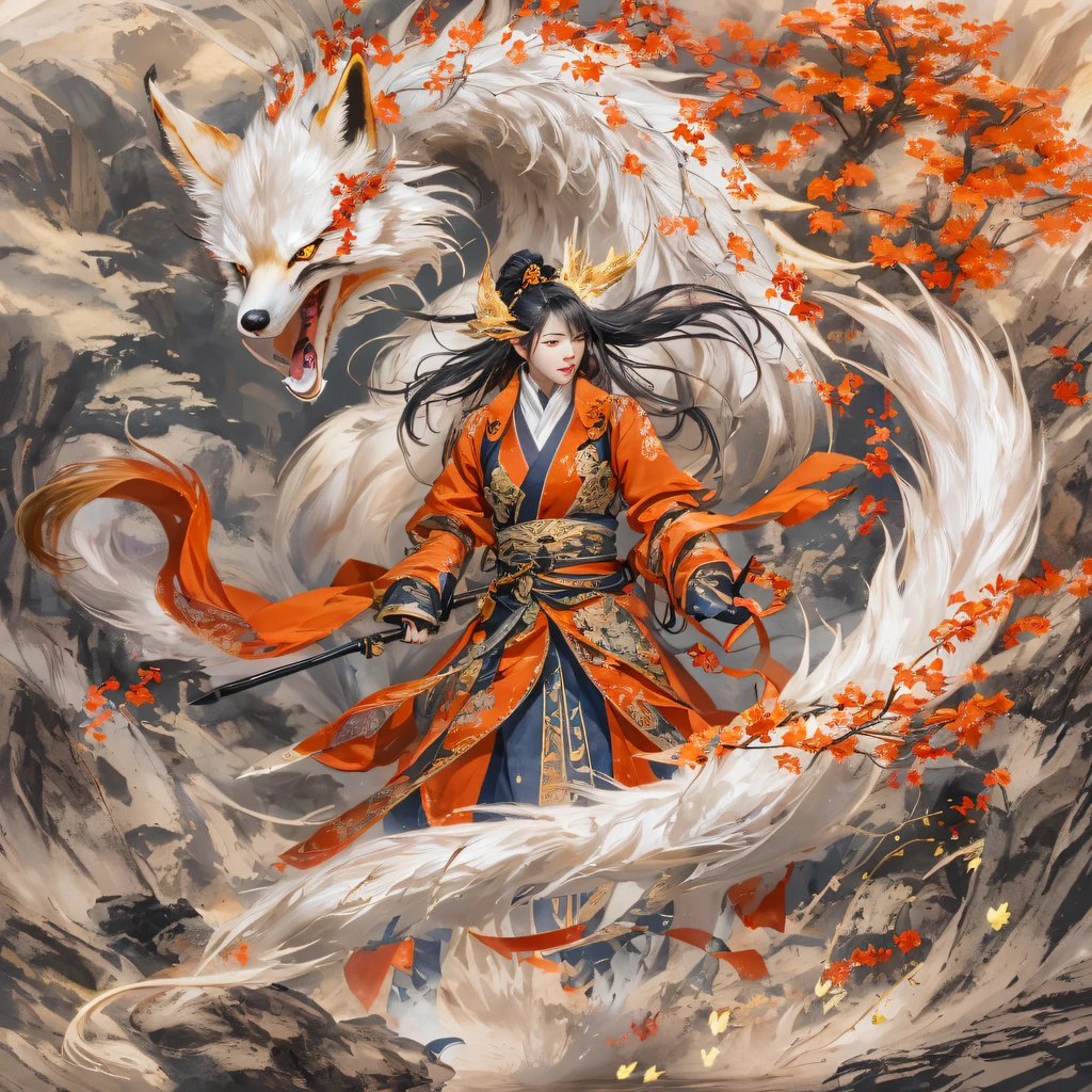 Nine-tailed fox 32K，Red and White Immortal Demon Realm, Chance encounter with Liu Hanshu, He saw in him his former self, It was decided to take him as an apprentice, Teach him how to protect himself, But because of the Tibetan star map, Phoenix and the Liu family、The Jade Sword Sect establishes relationships, It opens with the death of Liu Hanshu, Qin Yu embarked on the road of confrontation with a strong enemy, Working hard, Make yourself stronger, Stick to your own core path of justice, （nine tail fox）eyes filled with angry，The red and white nine-tailed fox clenched its fists，Rush up，Deliver a fatal blow to your opponent，full bodyesbian，Full body nine-tailed fox male mage 32K（Masterpiece Canyon Ultra HD）fenghuang（canyons）Climb the streets， The scene of the explosion（nine tail fox）， （Dragons）， The nine-tailed fox's angry fighting stance， looking at the ground， Batik linen bandana， Chinese red and white pattern long-sleeved garment， Canyon red and white nine-tailed fox（Abstract propylene splash：1.2）Red White（realisticlying：1.4），Black color hair，Flour fluttering，rainbow background， A high resolution， the detail， RAW photogr， Sharp Re， Nikon D850 Film Stock Photo by Jefferies Lee 4 Kodak Portra 400 Camera F1.6 shots, Rich colors, ultra-realistic vivid textures, Dramatic lighting, Unreal Engine Art Station Trend, cinestir 800，Red and white fluttering mist,（（（Jungle Canyon）））The wounded lined up in the streets（vale）Climb the streets，Movie master real-time image quality（tmasterpiece，k hd，hyper HD，32K） （Linen batik scarf）， Combat posture， looking at the ground， Linen bandana， Chinese nine-tailed fox pattern long-sleeved garment， Morning nine-tailed fox（Abstract gouache splash：1.2）， Dark clouds lightning background，sprinkling