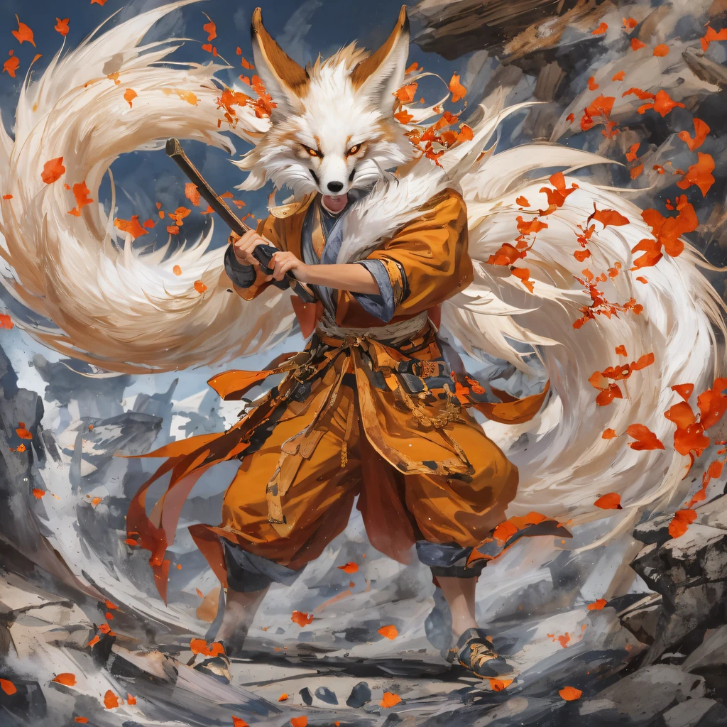 Nine-tailed fox 32K，Red and White Immortal Demon Realm, Chance encounter with Liu Hanshu, He saw in him his former self, It was decided to take him as an apprentice, Teach him how to protect himself, But because of the Tibetan star map, Phoenix and the Liu family、The Jade Sword Sect establishes relationships, It opens with the death of Liu Hanshu, Qin Yu embarked on the road of confrontation with a strong enemy, Working hard, Make yourself stronger, Stick to your own core path of justice, （nine tail fox）eyes filled with angry，The red and white nine-tailed fox clenched its fists，Rush up，Deliver a fatal blow to your opponent，full bodyesbian，Full body nine-tailed fox male mage 32K（Masterpiece Canyon Ultra HD）fenghuang（canyons）Climb the streets， The scene of the explosion（nine tail fox）， （Dragons）， The nine-tailed fox's angry fighting stance， looking at the ground， Batik linen bandana， Chinese red and white pattern long-sleeved garment， Canyon red and white nine-tailed fox（Abstract propylene splash：1.2）Red White（realisticlying：1.4），Black color hair，Flour fluttering，rainbow background， A high resolution， the detail， RAW photogr， Sharp Re， Nikon D850 Film Stock Photo by Jefferies Lee 4 Kodak Portra 400 Camera F1.6 shots, Rich colors, ultra-realistic vivid textures, Dramatic lighting, Unreal Engine Art Station Trend, cinestir 800，Red and white fluttering mist,（（（Jungle Canyon）））The wounded lined up in the streets（vale）Climb the streetovie master real-time image quality（tmasterpiece，k hd，hyper HD，32K） （Linen batik scarf）， Combat posture， looking at the ground， Linen bandana， Chinese nine-tailed fox pattern long-sleeved garment， Morning nine-tailed fox（Abstract gouache splash：1.2）， Dark clouds lightning background，sprinkling