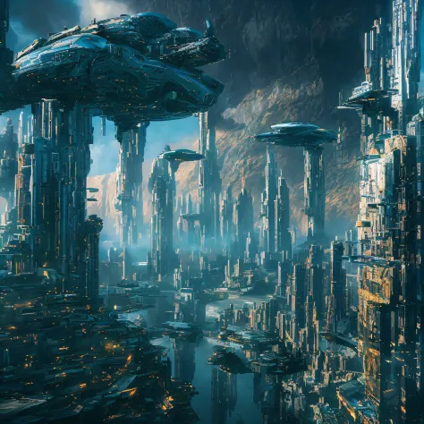 futuristic sci-fi cityscape, sci-fi, surreal, high definition, urban