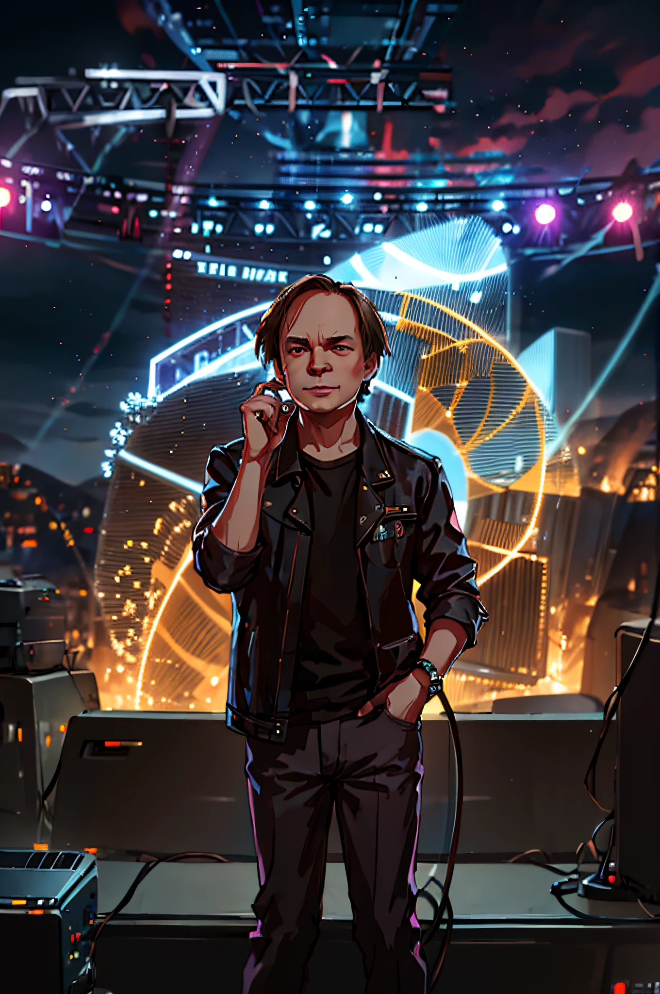 "Experience the electrifying energy of Sid Meier's game concert as he takes the stage, microphone in hand, ready to deliver a speech that will inspire and captivate the audience."