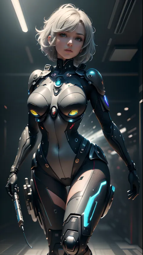 ((Better quality)), ((tmasterpiece)), (A detailed: 1.4), 。.3D,  A Beautiful Cyberpunk Woman，full bodyesbian，full body in view，Has short fluffy hair, light particules, Pure energy, chaos, Anti-tech, hdr (HighDynamicRange), Ray tracing ,NVIDIA RTX, Hyper-Res...