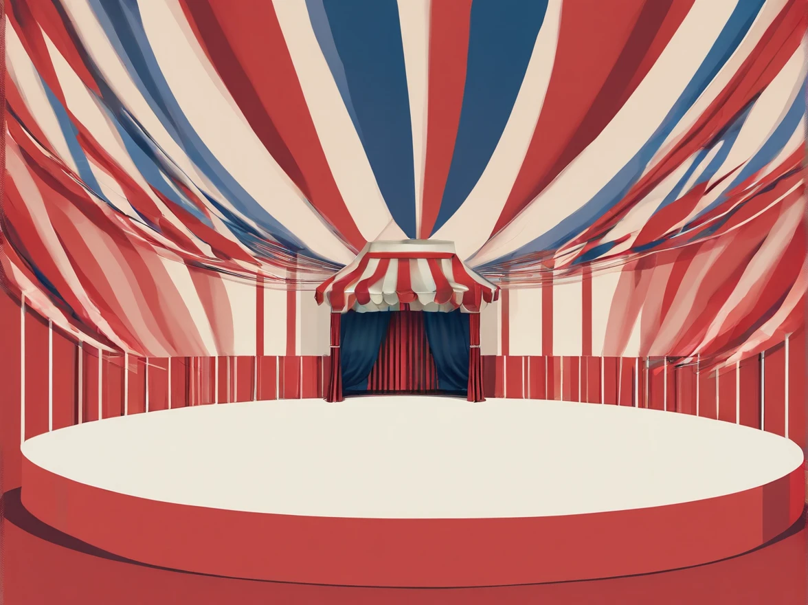 Circus stage，Front view，up-close，Thick lines