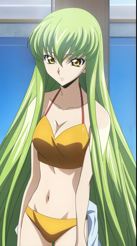 Cc, 1girl, 独奏, tall_hair, breasts, looking_Inn_viewer, explosions, hair_between_Eyes , Brown_Eyes, medium_breasts, very_tall_hair, closed_mouth, collarbone, yellow_Eyes, top_body, Small_breasts, green_hair, shiny, contract_shoulder, shiny_hair, expressionl...