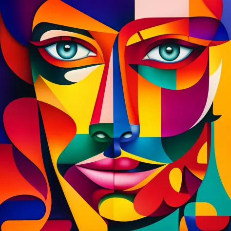 (colorfulcubism)++, (cubism), a face of a woman