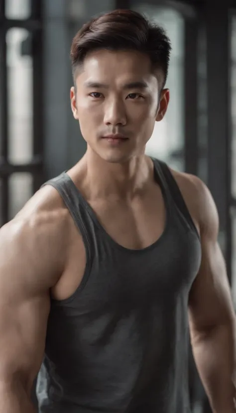 Asia man gymer wearing full vest , big muscle, height 190 cm, big ...