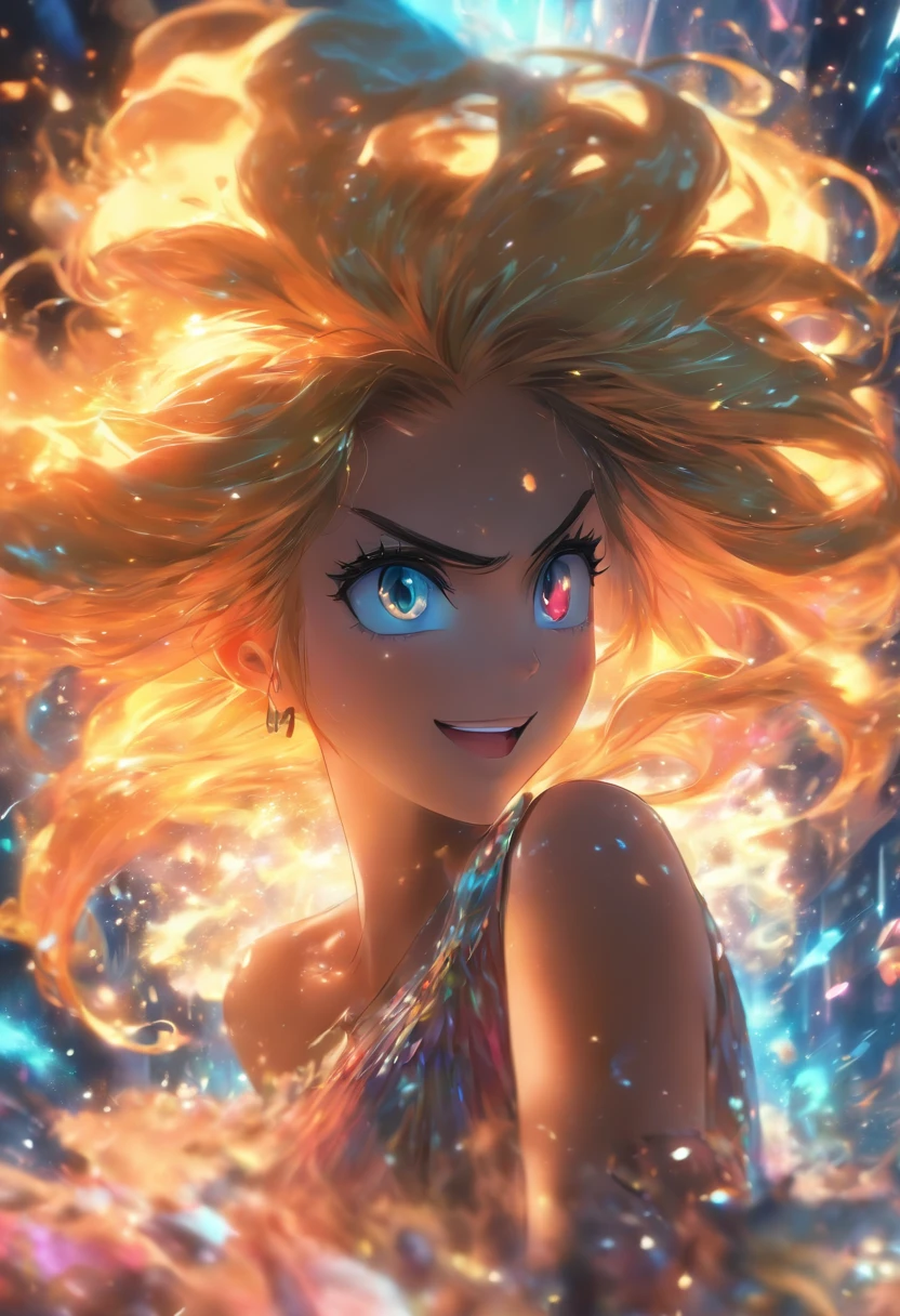 A cartoon girl with blonde hair and blue eyes in a space scene - SeaArt AI