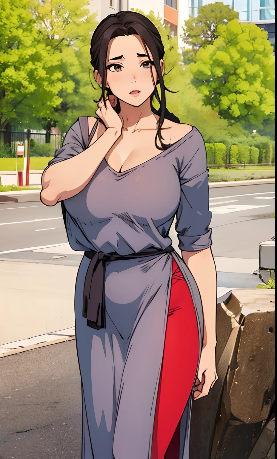 Anime woman in a long dress talking on a cell phone - SeaArt AI