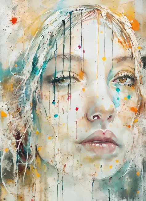 a painting by mse a woman by agnes cecile, luminous design, pastel colours, ink drips, autumn lights