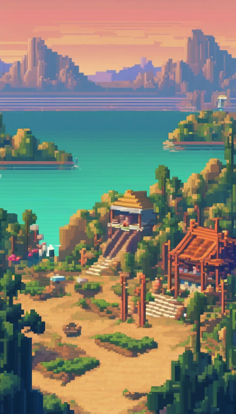 Pixel art tourism landscape. Evening. 3D pixel art 4K wallpaper ...