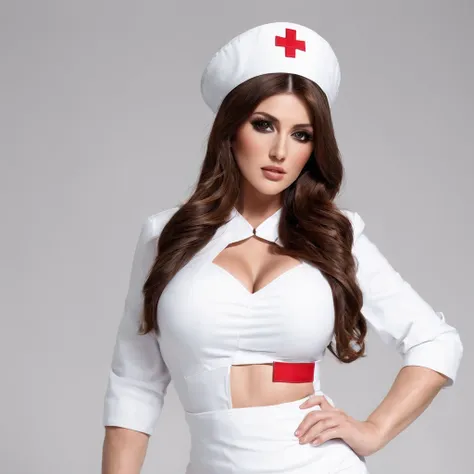 A woman in a white nurse outfit posing for a picture - SeaArt AI