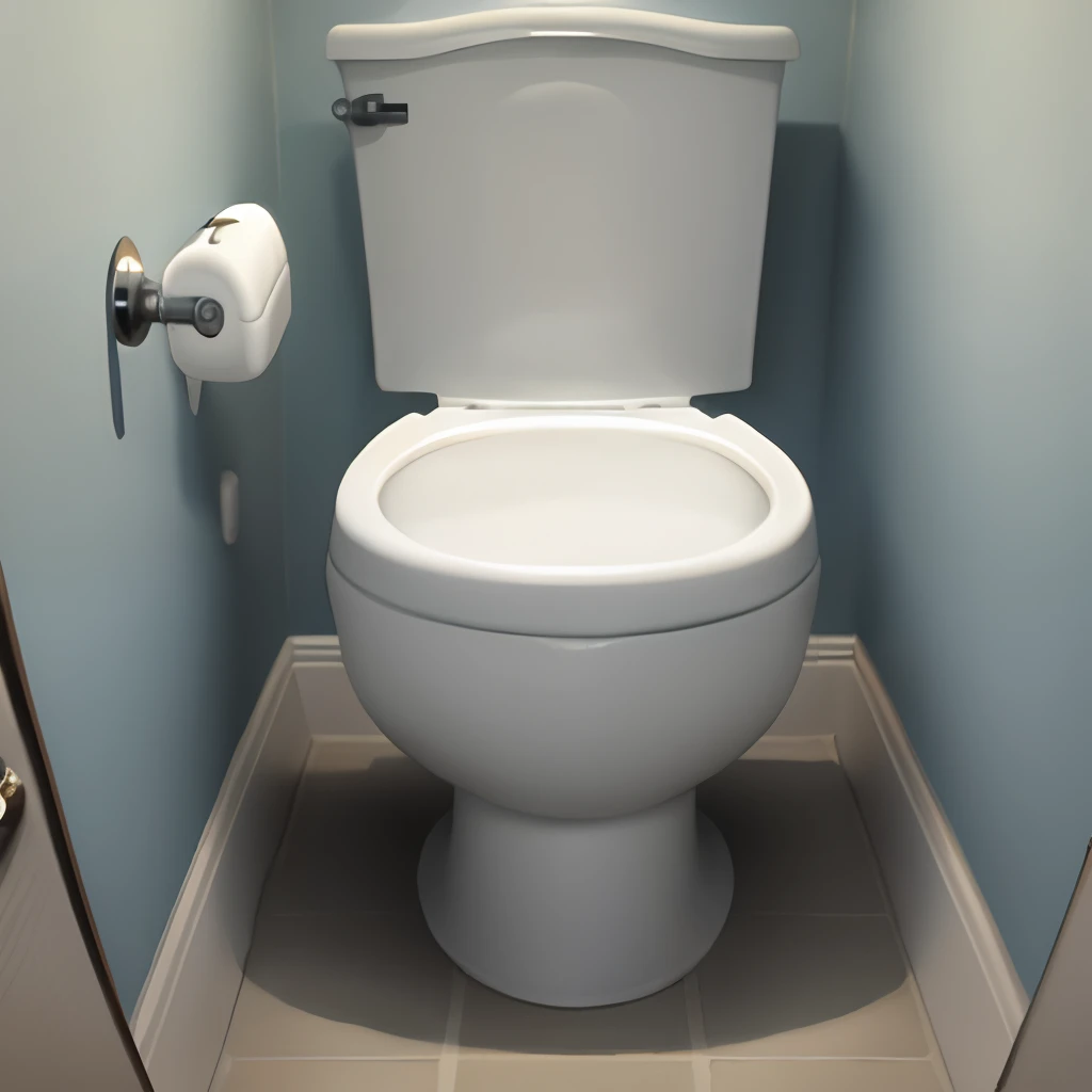 There is a toilet in a small bathroom with a blue wall - SeaArt AI