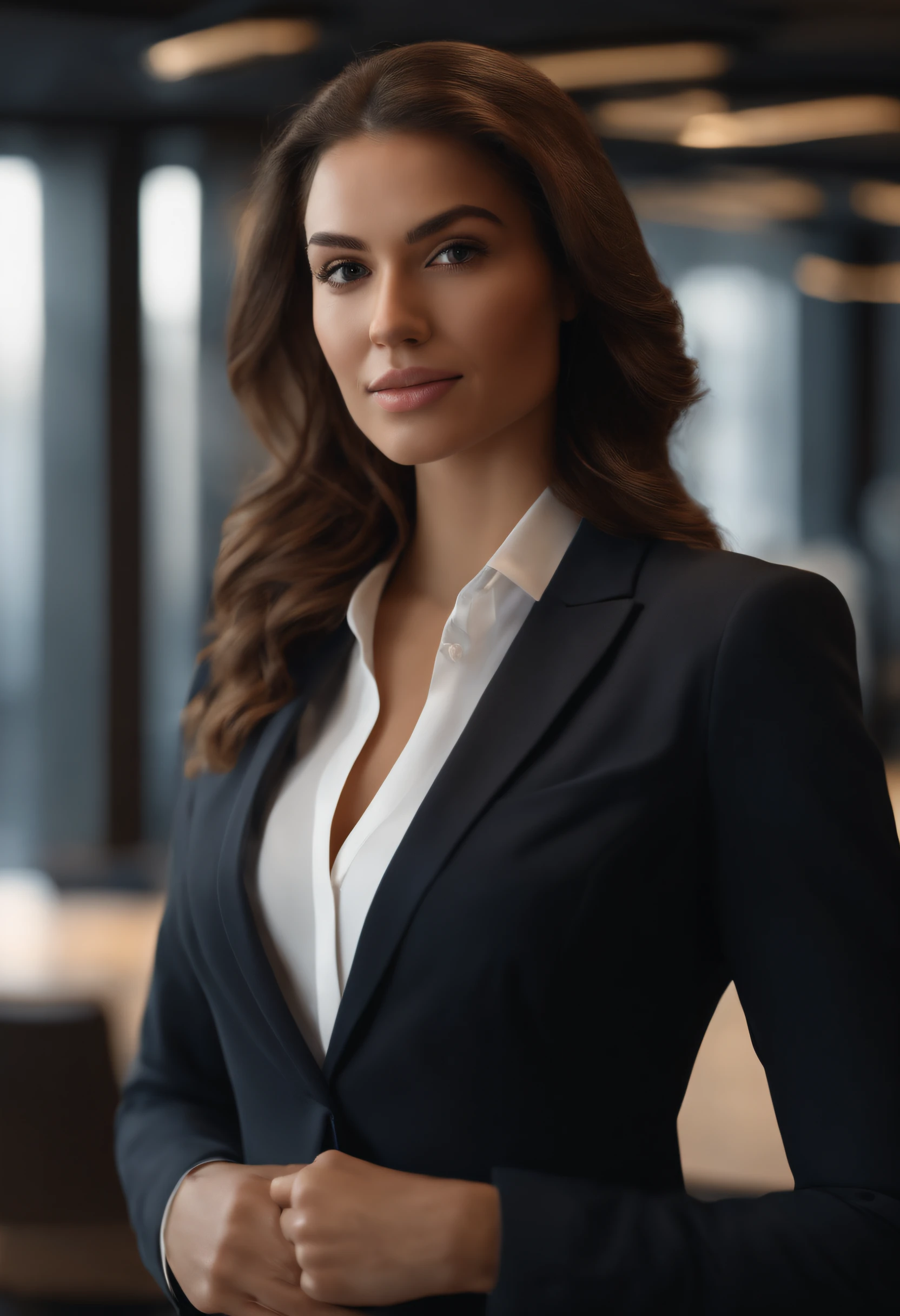 a portrait of a businesswoman in a suit and tie, in the style of unreal ...