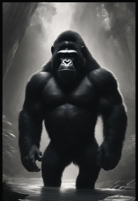 Black furry muscular giant ape，The genitals are huge