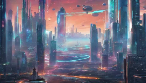 cyber punk perssonage、Cidade futuristica、planet earth、Skyscraper Cloud-piercing cyberpunk.ＳＦart by、Utopian city、megacity、Dream、top-quality、tmasterpiece、Beautiful futuristic city