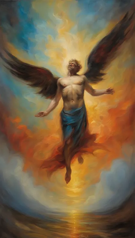 William Blake style oil painting of Lucifer falling from the sky ...