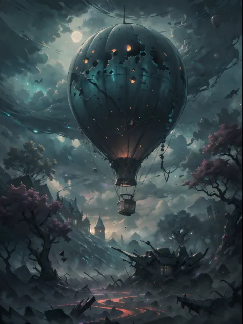 best quality,4k,8k,highres,masterpiece:1.2,ultra-detailed,realistic:1.37
,hot air balloon,HP.lovecraft style,above the cloud
,my...