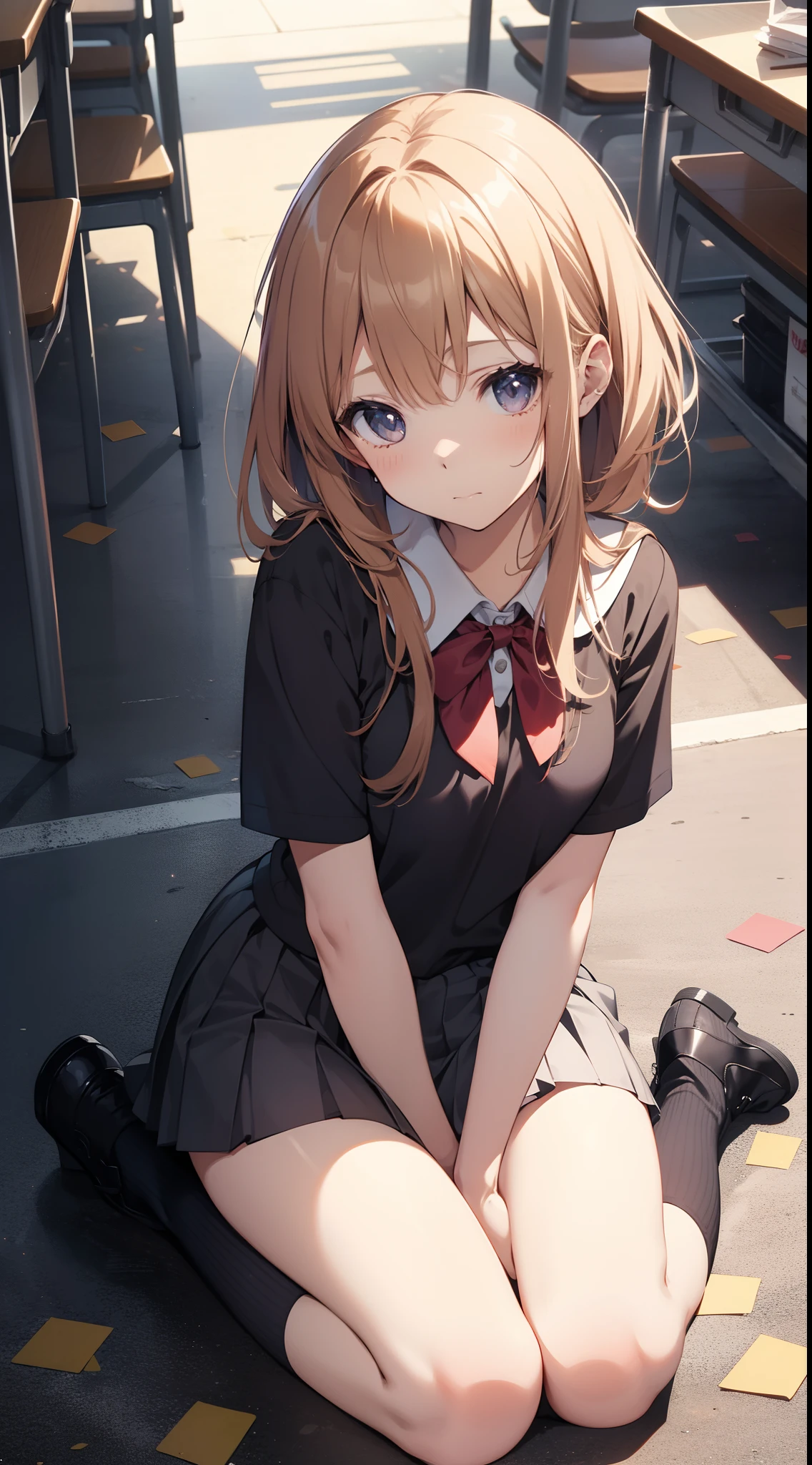 Anime girl sitting on the floor with her legs crossed - SeaArt AI