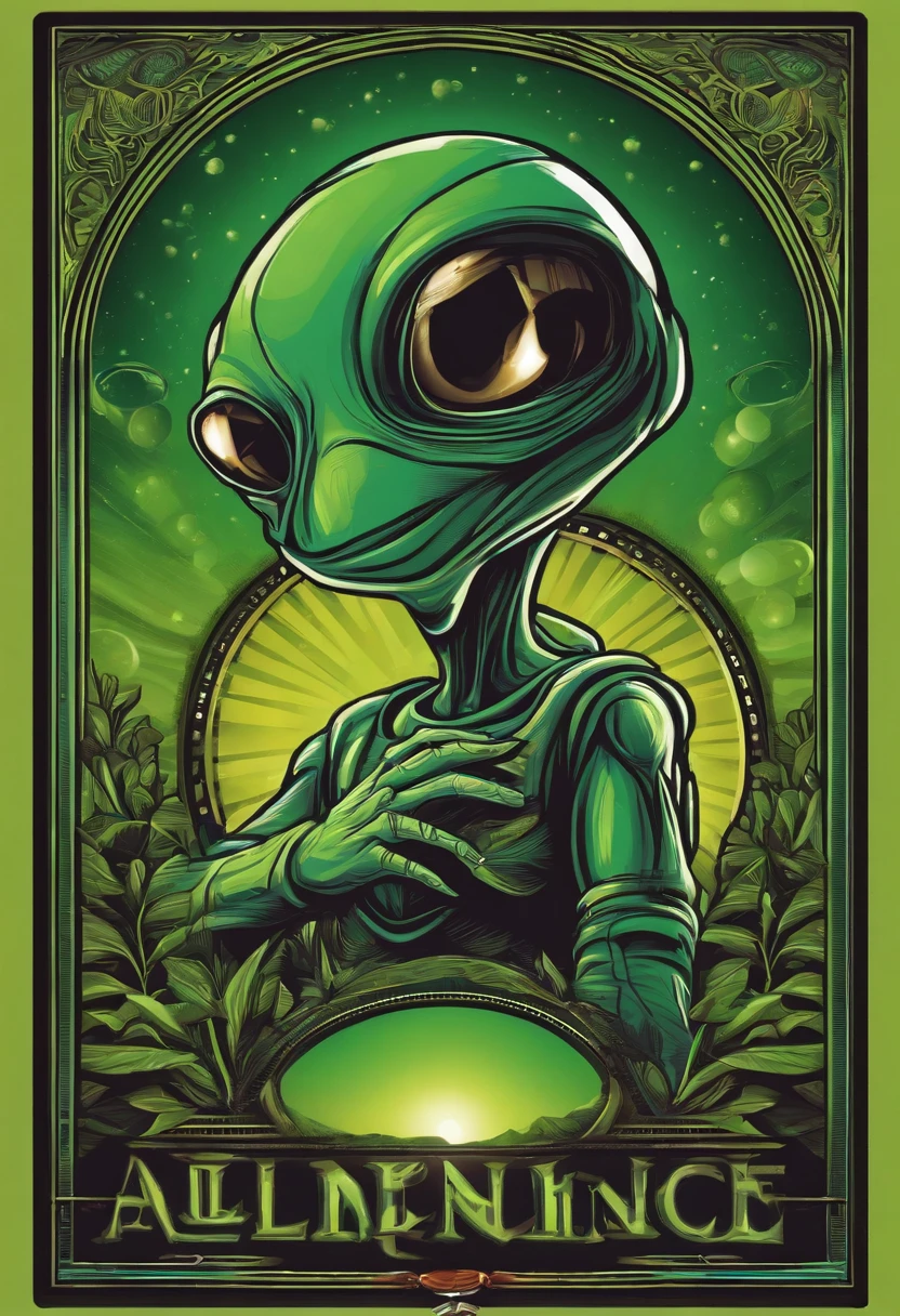 A green alien with a large head and large eyes - SeaArt AI