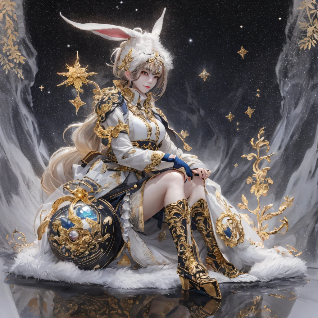 Anime girl sitting on a cloud with a rabbit head and a sword - SeaArt AI