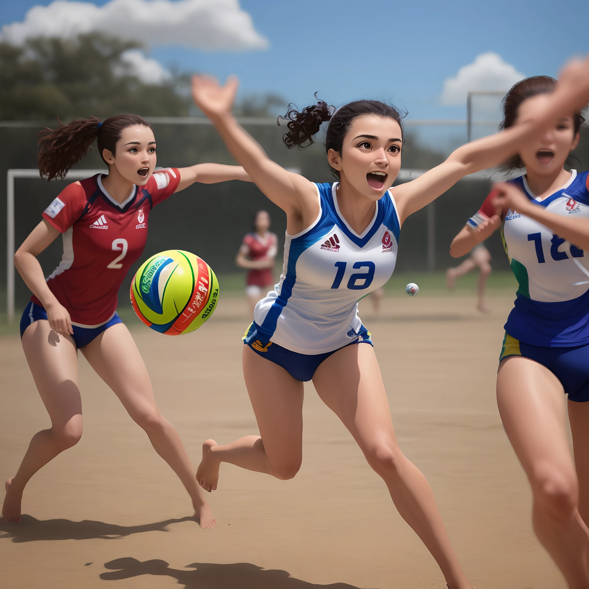 Várias mulheres estão jogando vôlei em um campo arenoso - SeaArt AI