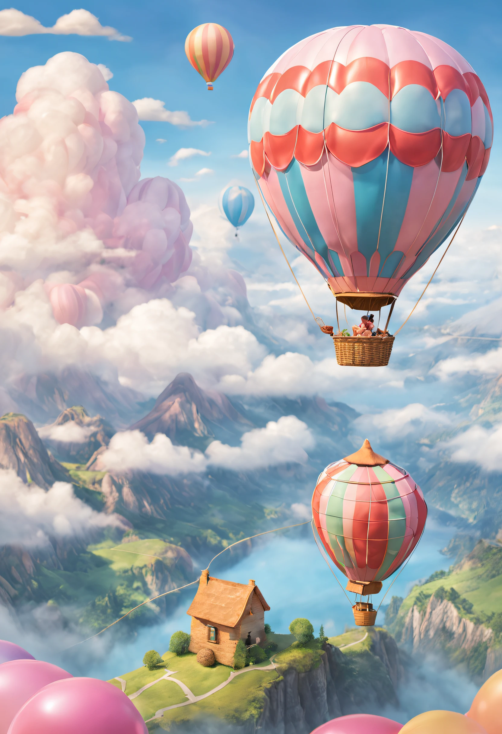 Breezy the Balloon! 🎈🌤️ Breezy is a playful, pastel-colored hot air balloon character with a cute smiling face and rosy cheeks. She sports a striped pattern and a woven basket with a tiny flag. Breezy enjoys floating high above the clouds, sharing breathtaking views and thrilling escapades with her friends.