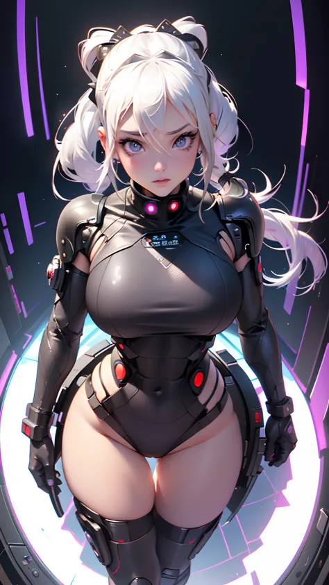 Beautiful young girl looking at camera, ((fisheye photo)), perfect detailed face, cyberpunk blurry background, futuristic cyber soldier sexy outfit, underwear detailed muscles realistic masterpiece gigantic breasts, hardnipples protruding, Ecchi, young sex...