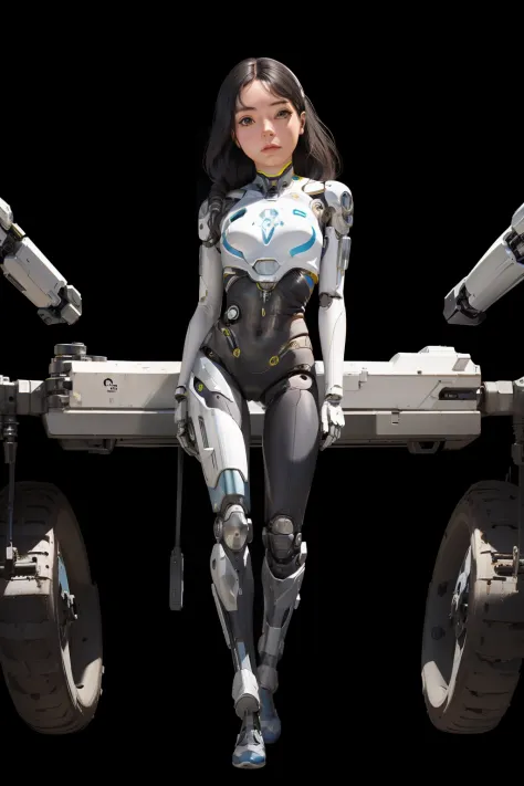 (mejor calidad, obra maestra), 1girl, cyborg, (Cyborg transparente), mirando al espectador, mechenical arms, fullbody