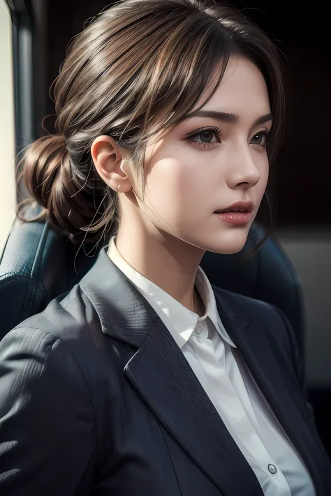 best quality,(RAW photo:1.2),(masterpiece:1.4),(photorealistic:1.4),(highres:1.4), 1girl, depth of field, flight attendant, intr...