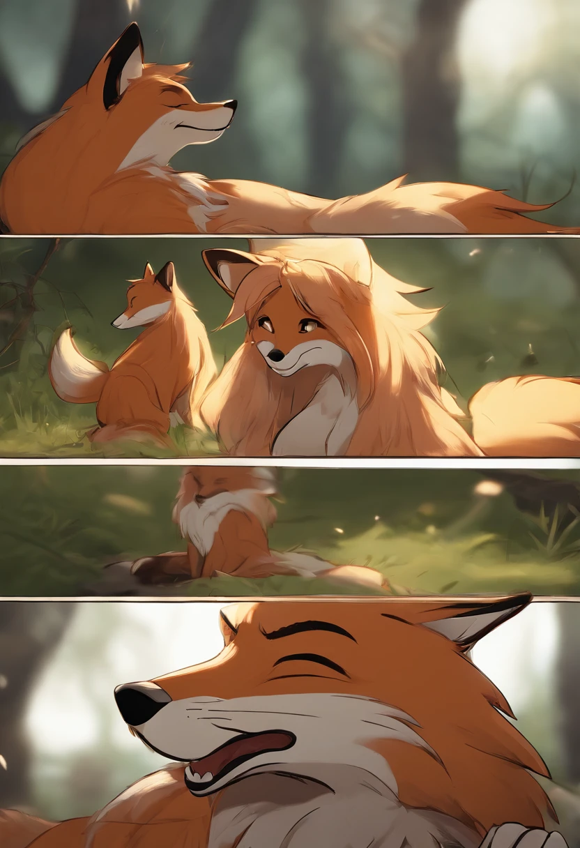 A close up of a cartoon of a fox laying down - SeaArt AI