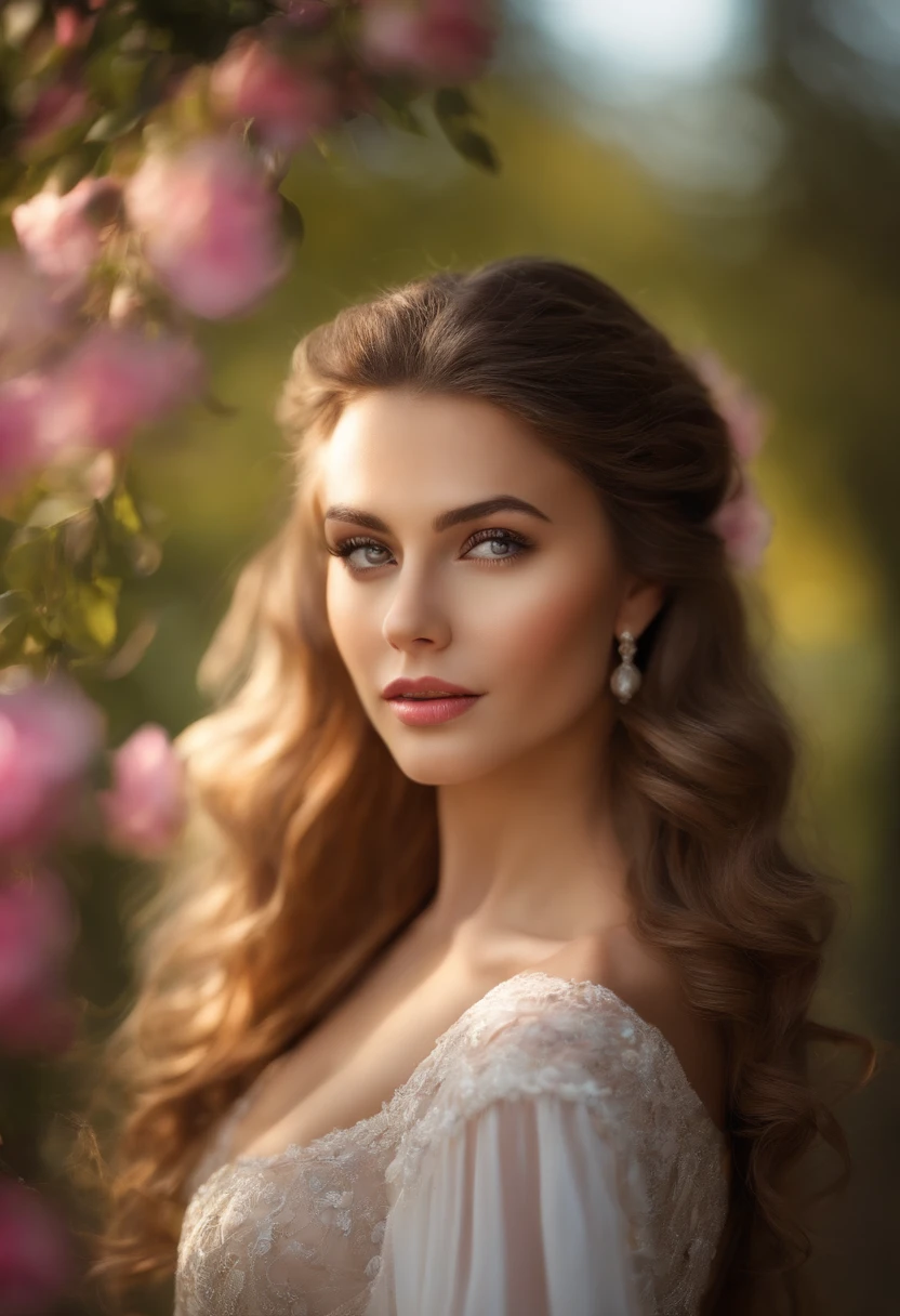 (best quality,realistic,portrait:1.2),perfectly beautiful girl,flawless complexion,detailed and expressive eyes,rosy lips,gorgeous flowing hair,stunningly elegant dress,graceful pose,soft and natural lighting,vibrant colors,hint of bokeh