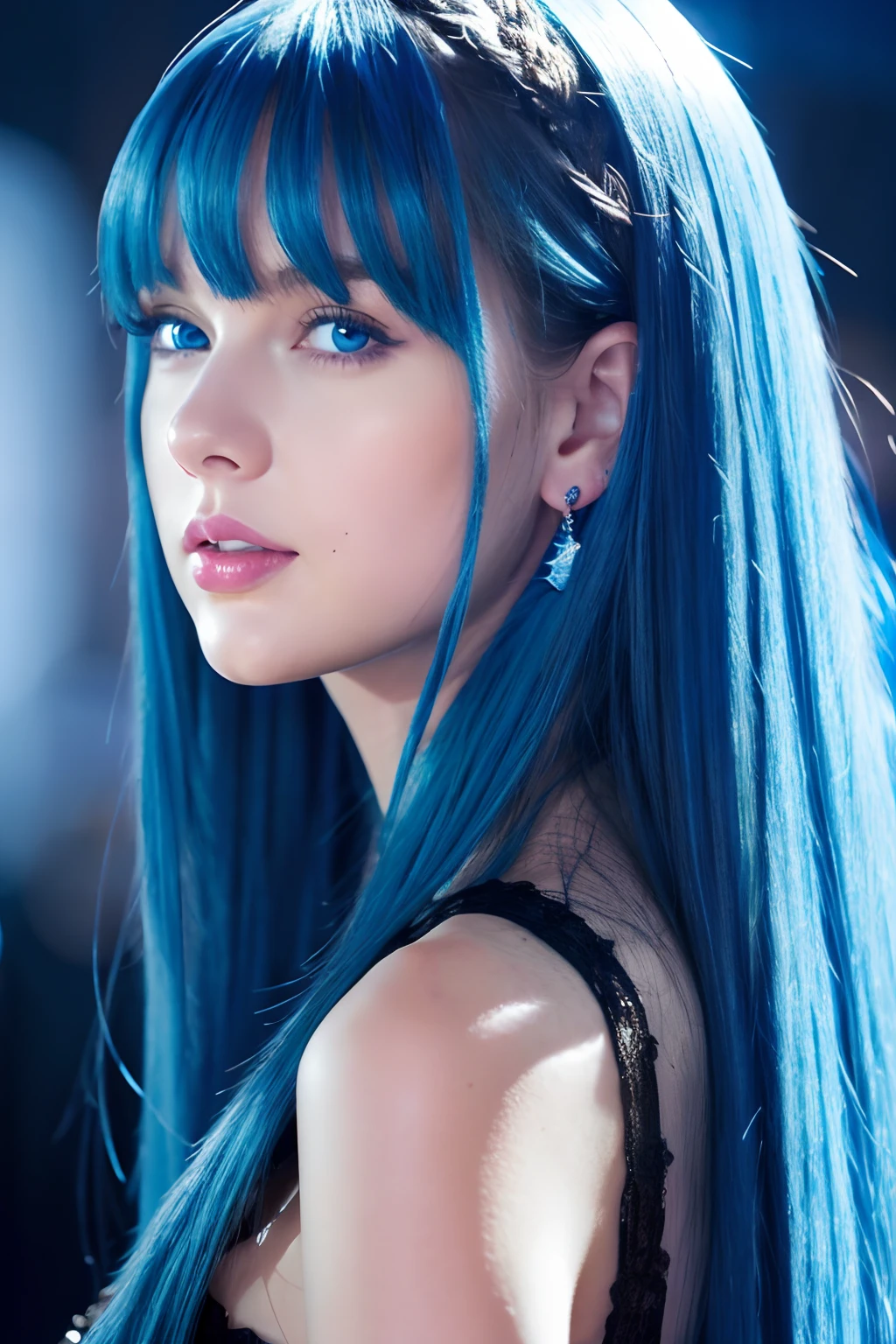 Real Women、Face Taylor Swift、Blue hair、Blue eyes、Longhaire、fulＨＤ、Black background、