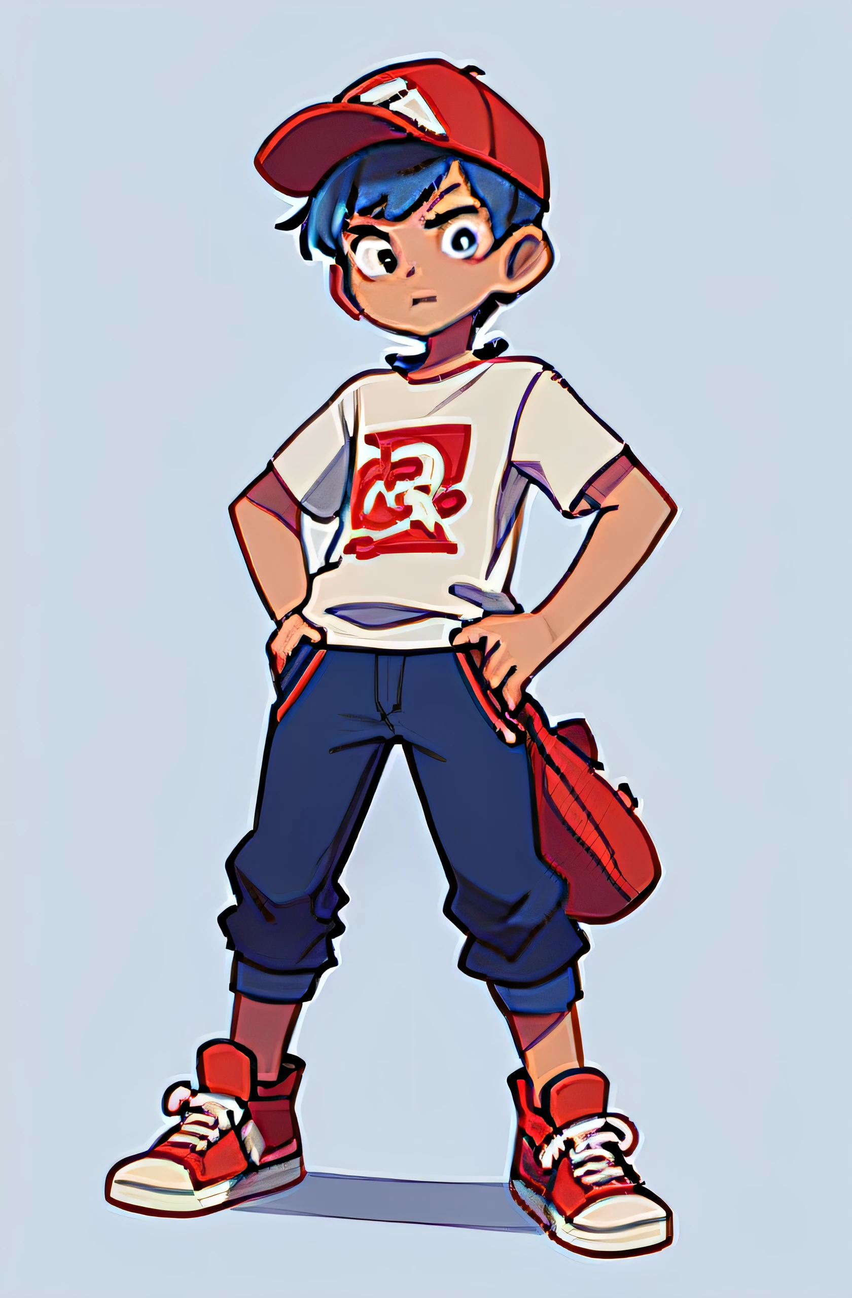 A close up of a cartoon boy with a baseball cap and a bag - SeaArt AI