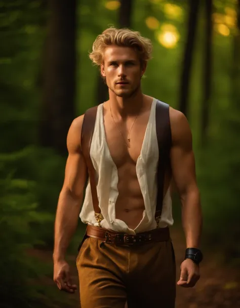 muscular scottish hairy blond man wearing a kilt without a shirt - SeaArt  Al - бесплатный генератор искусства ИИ