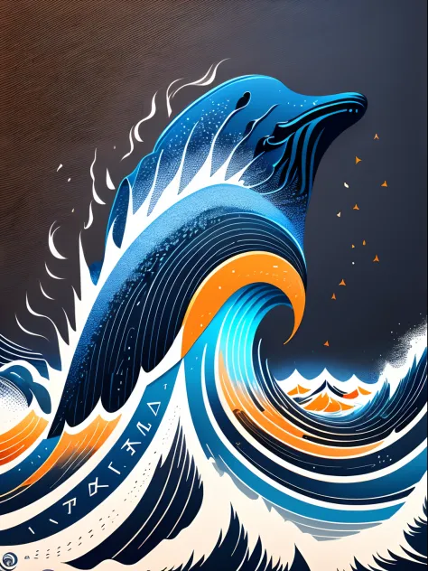 Logo avec texte Harbour Bay Mouth, Logo artistique Wave Line, Black and dark blue background, bleu vif, Orange vif, Minimum and pure — Whale, simple, Ultra detailded, detailed drawing, Vectorisation, silhouette, 8k.