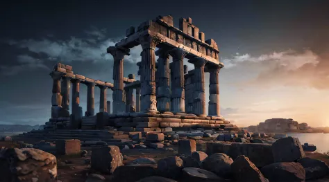 A closeup of a stone structure with a sky background, ancient ruins, templo antigo, ancient temple ruins, templo arruinado, temp...