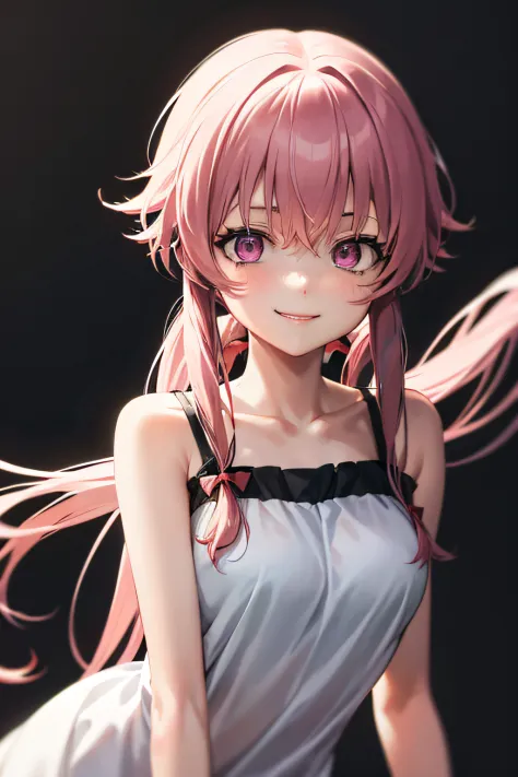 yuno gasai smile, with a blood in her eyes with black background