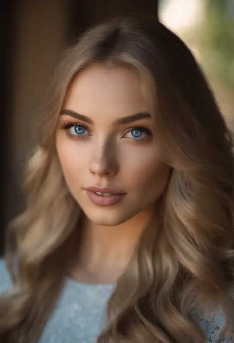 A close up of a woman with long blonde hair and blue eyes - SeaArt AI