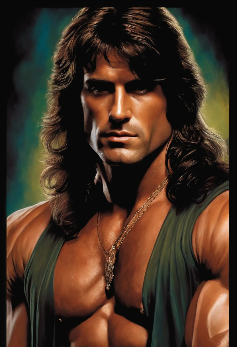 Rambo con el pelo castaño muy largo por debajo de la cintura