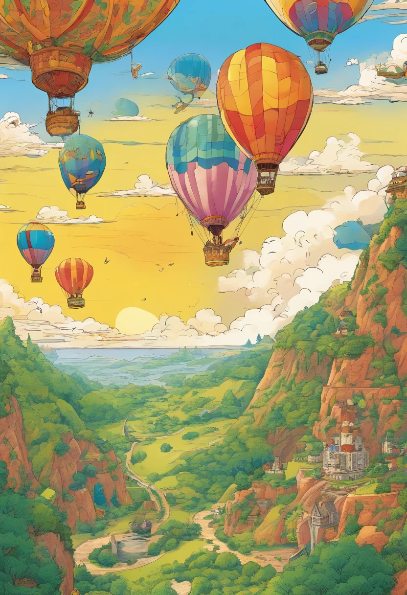 A picture of a hot air baloon whose baloon is a the (map of Earth: best detailed, masterpiece, ultra detailed: 1.5), it flies at dawn, over rolling grass hills, high details, best quality, 16k, [ultra detailed], masterpiece, best quality, (ultra detailed), full body, ultra wide shot, photorealism 3d rendering,