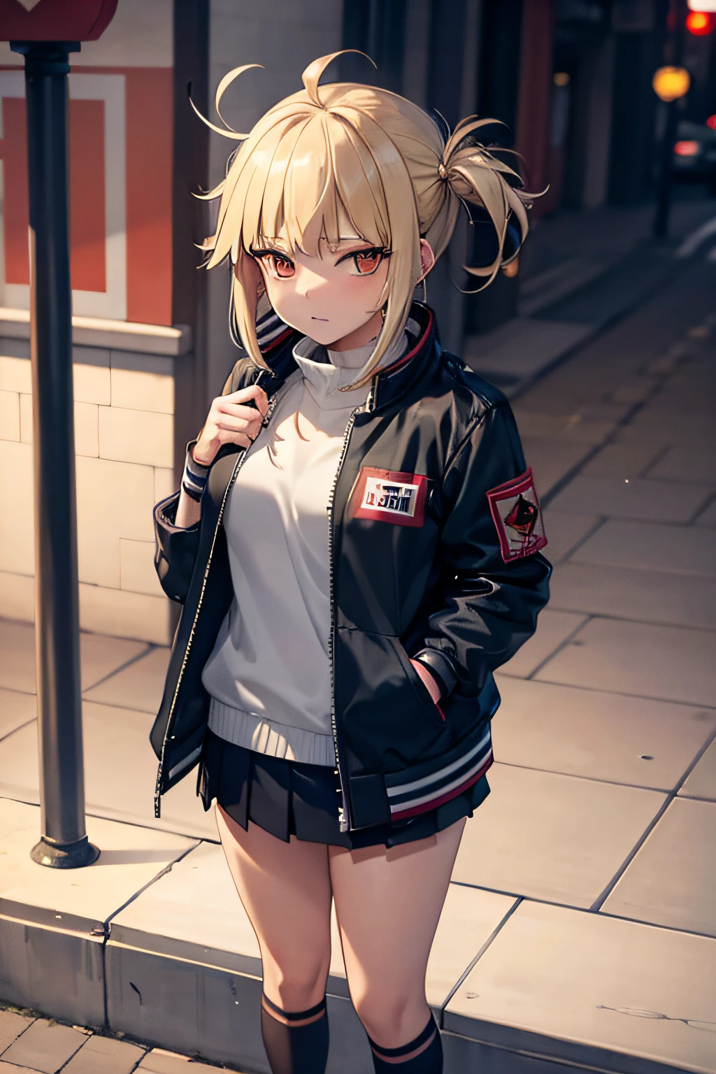 himiko toga in the city with a jacket bomber, cinematic