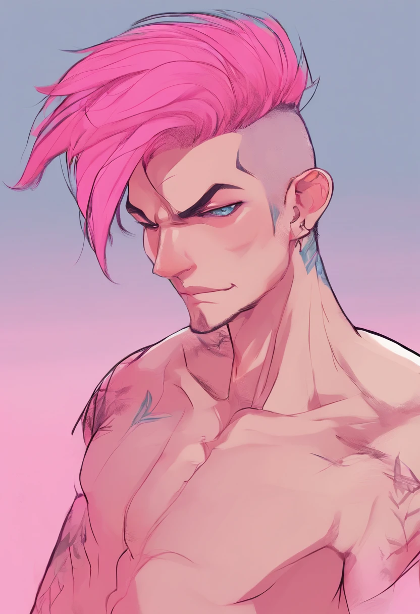 A drawing of a man with pink hair and tattoos - SeaArt AI