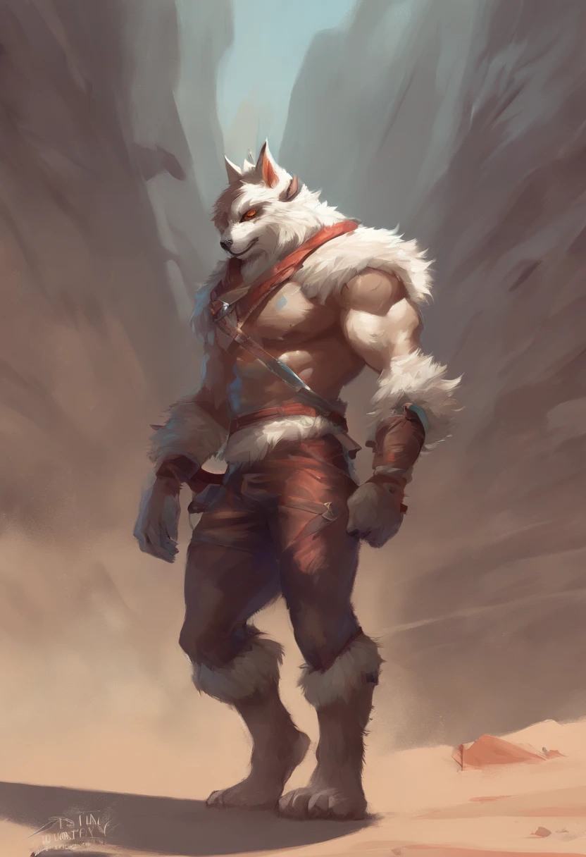 A painting of a man in a furry outfit standing in a desert - SeaArt AI