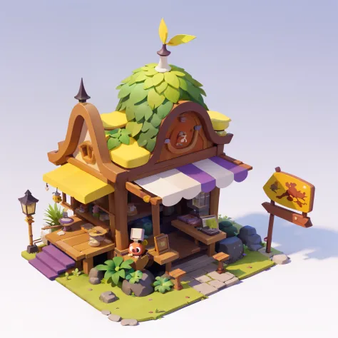 tmasterpiece，Best quality at best，Cartoony，pixar-style，Simple design，mini sence，Artis，fond violet，bamboo forrest，octagonal pavilion，Top of the Red Tower