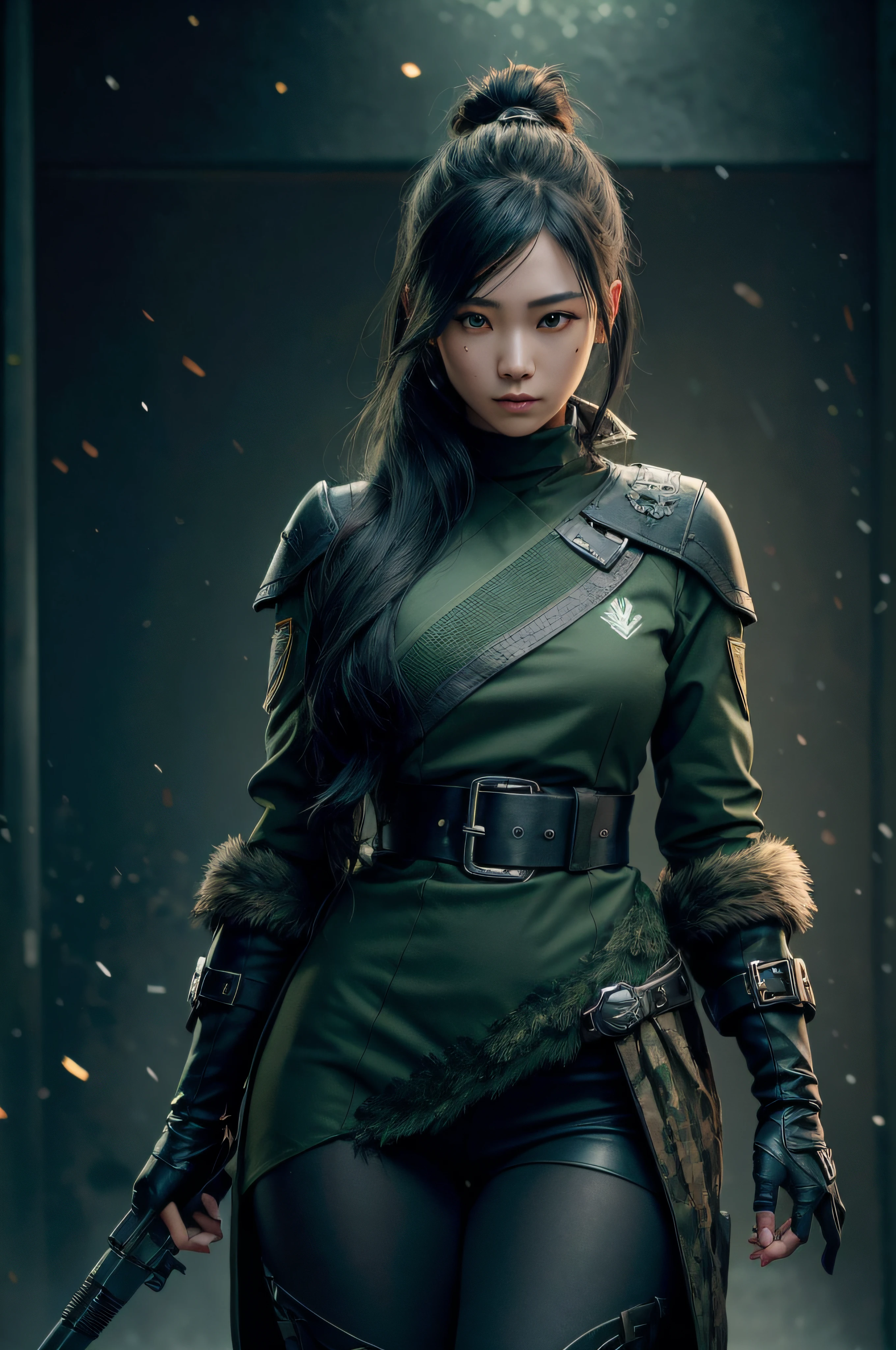 beautiful young  japanese woman, ighly detailed, body suit, gloves, a belt, thigh high boots, (valorantviper:1.2), body suit, gloves, a belt, thigh high boots, breather, look at viewr, faces, sportrait, foreground, verdant, Esbert, (Combat readiness), (Tactical Gear), (solo character), (Game Theme:1.5), short-haired, verdant, (A dark-haired), (Military equipment), (a gas mask:0.4), (Poisonous greens:1.2), (Brilliant Effect),