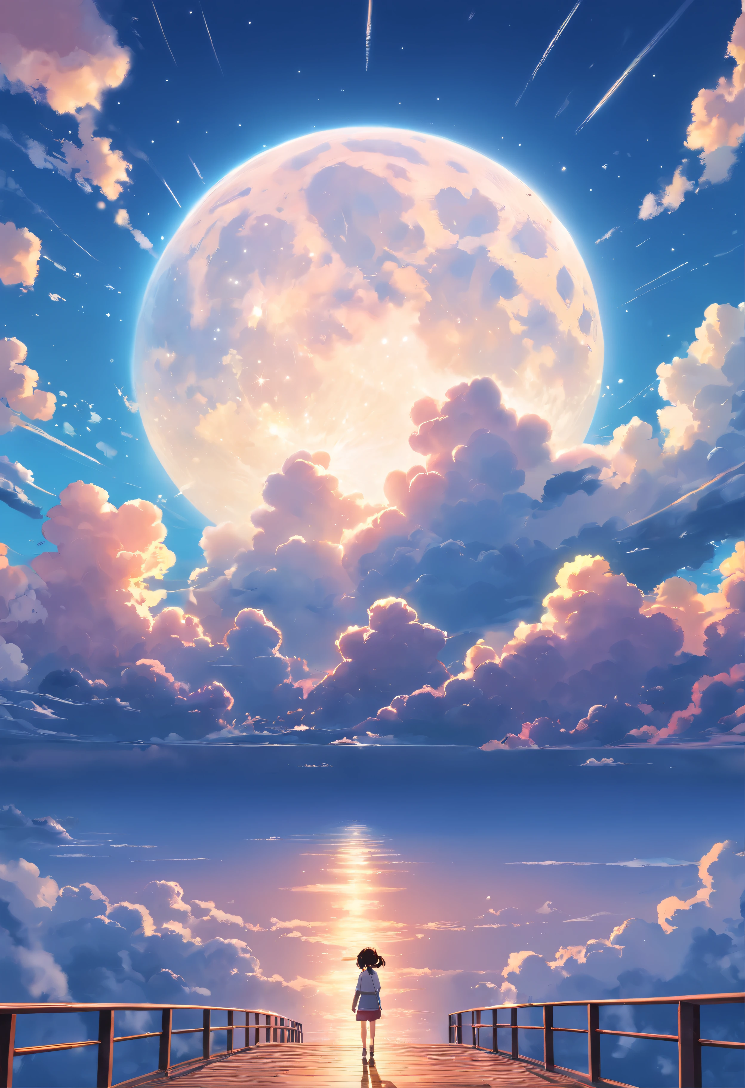 Clouds, (NOhumans:1.2),Behind the huge moon, Abstract imagery, ultra-realistic realism, Pixar style, 3d effect, (Disney style:1.2), Clear edge light, rim-light, fantasy, spotlight, 8K,look from down, the space, afloat， --v 6