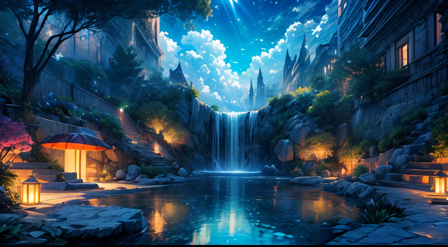 (The best quality,4k,8k,High Resolutions,Masterpiece:1.2),ultra detailed,(realist,fotorrealist,fotorrealist:1.37),Island floating in the sky with waterfalls in the void and gardens above the clouds,illustration,Crystal clear waterfalls,Surrounding vegetation,Beautiful and lush gardens,bright sunlight,ethereal atmosphere,vibrant colors,suave, Dreamy lighting,Lush and tropical plants,Impeccable attention to detail,Serene and peaceful mood,Elevated perspective,Breathtaking view