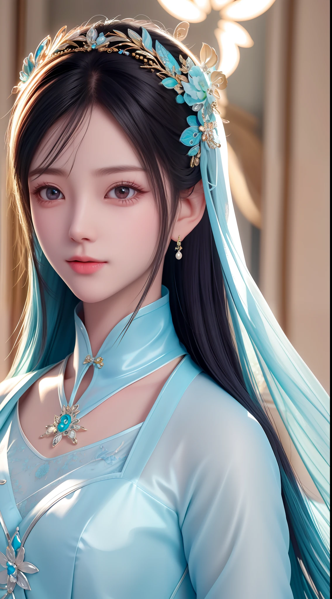 Cyan, Masterpiece, Best Quality, Ultra Detailed, High Detail, Super Detail, High Quality, (8K:1.3), Glossy Skin, Face Radiant, Delicate Skin Texture, Beautiful Face, (Natural Skin Texture: 1.2), Delicate and Attractive Eyes, (Skin Texture Detail: 1.2), Eyes More Textured, Skin Details Polished to Lifelike, Skin with Distinct Luster, High Quality Details.