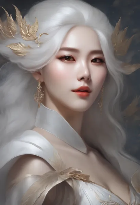 a close up of a woman with white hair and a white mask, beautiful ...